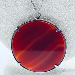 Sterling Silver Red Agate Pendant Necklace - Timeless Women's Jewelry